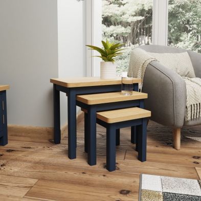 Product photograph of Westbridge Nest Of 3 Tables Oak Blue from QD stores